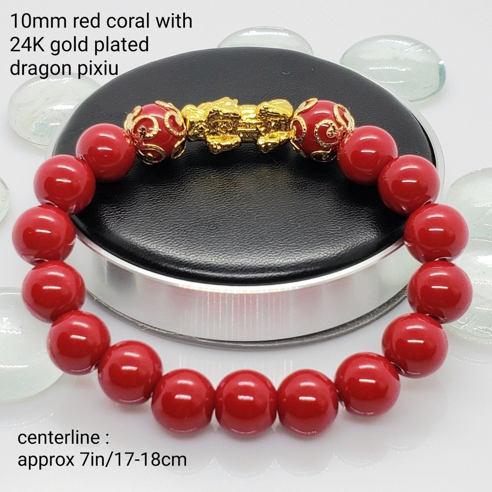Handcrafted red coral PIYAO stretch bracelet